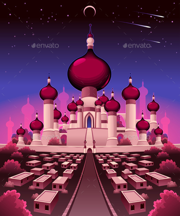 GraphicRiver Arabian Castle in the Night 11438627 GraphicRiver Arabian Castle in the Night 11438627