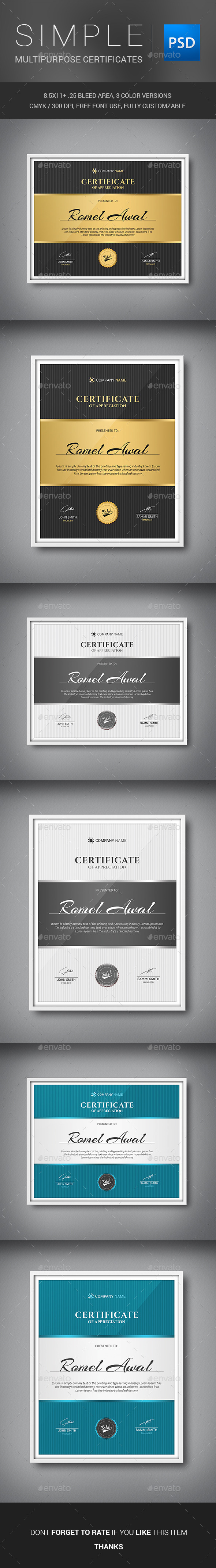 GraphicRiver Simple Multipurpose Certificates 11439238 GraphicRiver Simple Multipurpose Certificates 11439238