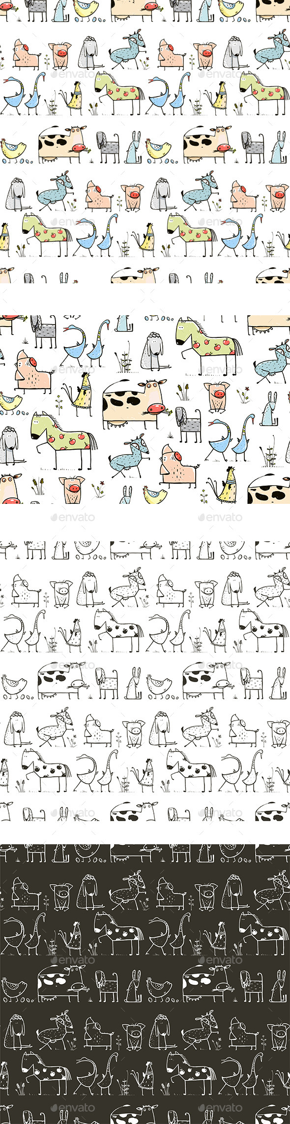 GraphicRiver Cartoon Farm Animals Seamless Patterns 11439457 GraphicRiver Cartoon Farm Animals Seamless Patterns 11439457