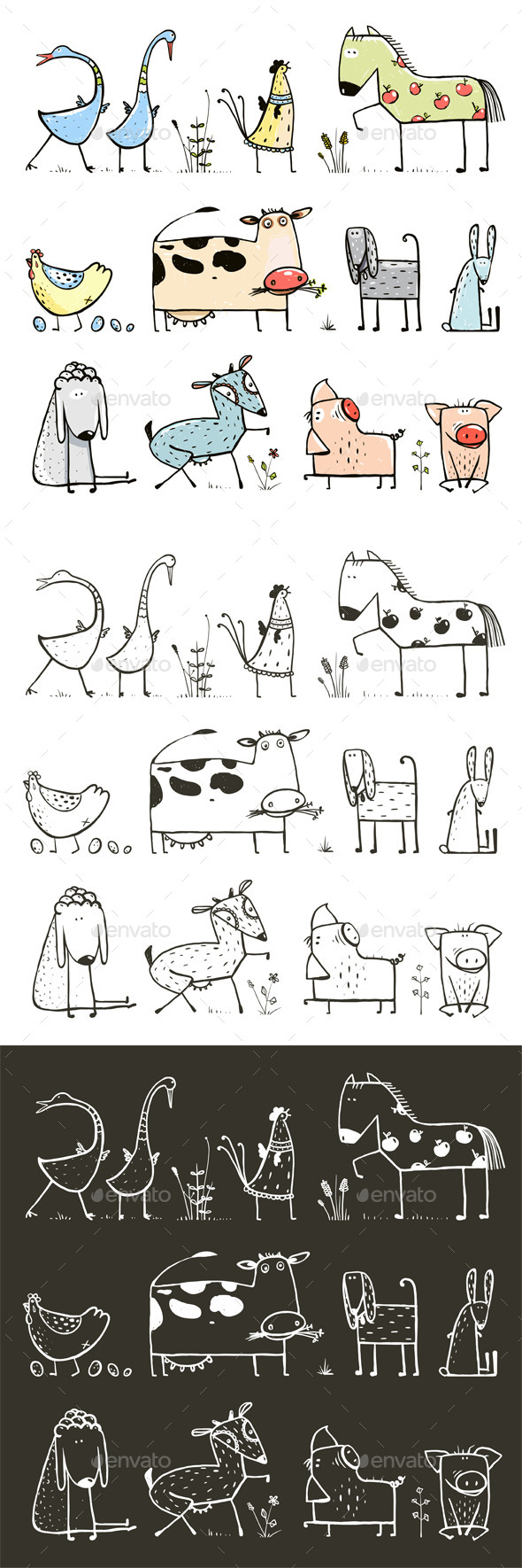 GraphicRiver Cartoon Farm Domestic Animals Collection 11439570 GraphicRiver Cartoon Farm Domestic Animals Collection 11439570