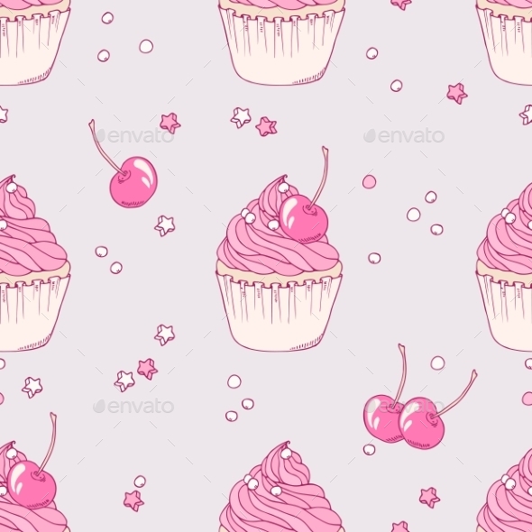 GraphicRiver Hand Drawn Cherry Cupcake Seamless Pattern 11440781 GraphicRiver Hand Drawn Cherry Cupcake Seamless Pattern 11440781