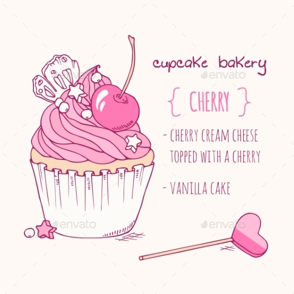 GraphicRiver Hand Drawn Cherry Cupcake 11440784 GraphicRiver Hand Drawn Cherry Cupcake 11440784