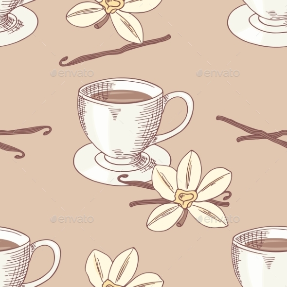 GraphicRiver Sketched Coffee Cup With Vanilla Flower Seamless 11440793 GraphicRiver Sketched Coffee Cup With Vanilla Flower Seamless 11440793