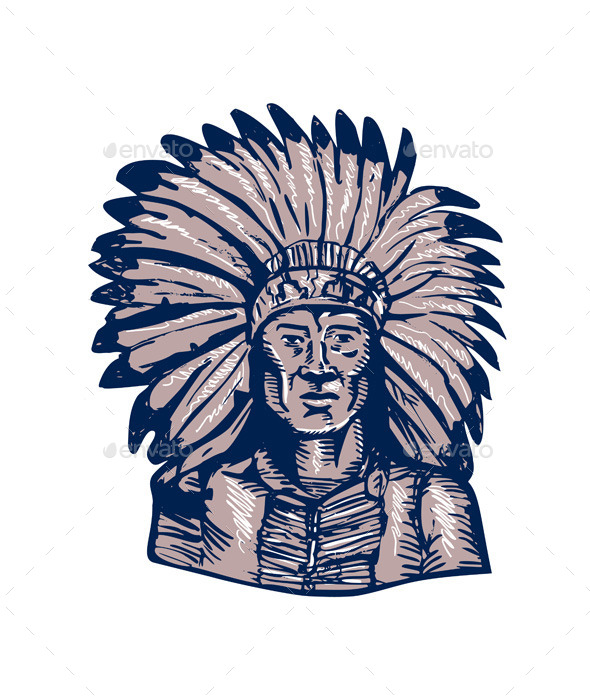 GraphicRiver Native American Indian Chief Warrior EtchingNative 11442833 GraphicRiver Native American Indian Chief Warrior EtchingNative 11442833