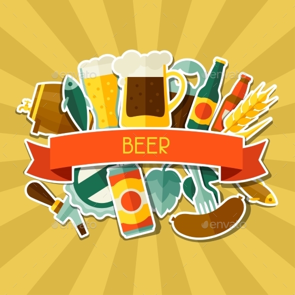 GraphicRiver Background Design With Beer Sticker Icons 11443122 GraphicRiver Background Design With Beer Sticker Icons 11443122