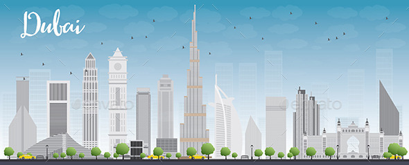 GraphicRiver Dubai City Skyline with Grey Skyscrapers and Blue 11443275 GraphicRiver Dubai City Skyline with Grey Skyscrapers and Blue 11443275