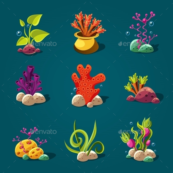 GraphicRiver Set Of Cartoon Algae Elements For Aquarium 11444094 GraphicRiver Set Of Cartoon Algae Elements For Aquarium 11444094