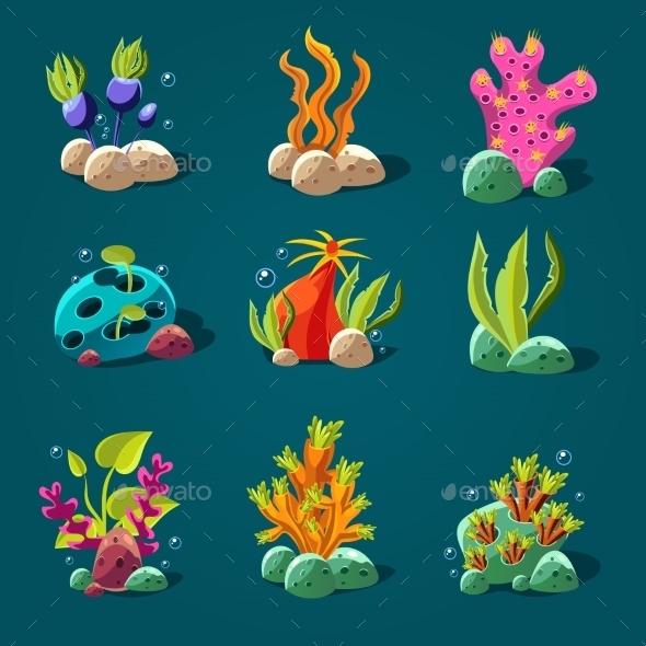GraphicRiver Set Of Cartoon Algae Elements For Aquarium 11444096 GraphicRiver Set Of Cartoon Algae Elements For Aquarium 11444096