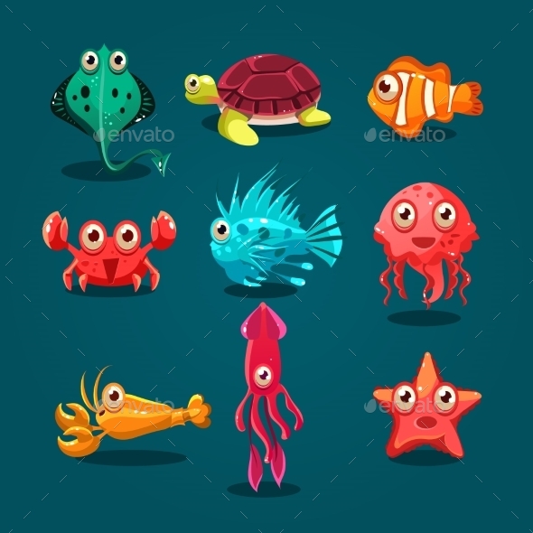 GraphicRiver Cute Sea Life Creatures Cartoon Animals Set 11444100 GraphicRiver Cute Sea Life Creatures Cartoon Animals Set 11444100