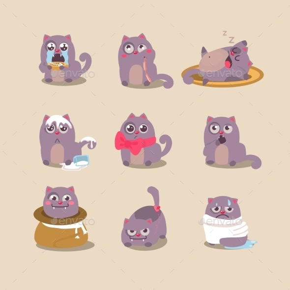 GraphicRiver Set Of Cute Cartoon Cat In Various Poses 11444107 GraphicRiver Set Of Cute Cartoon Cat In Various Poses 11444107