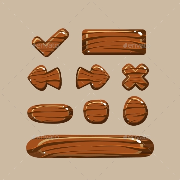 GraphicRiver Set Of Cartoon Wooden Buttons 11444159 GraphicRiver Set Of Cartoon Wooden Buttons 11444159
