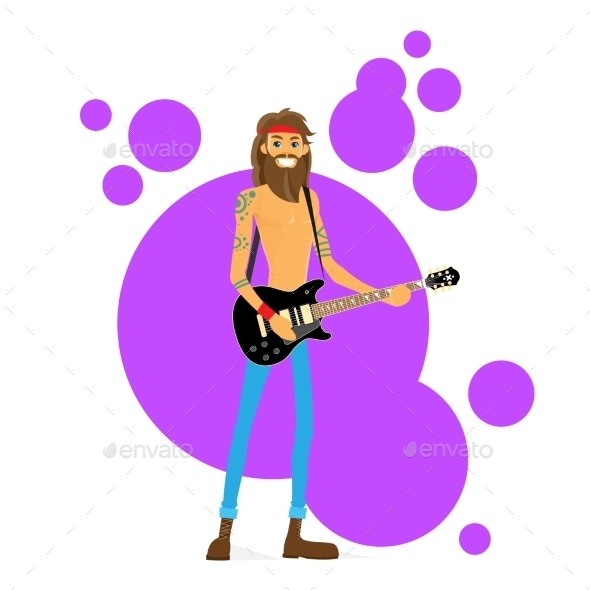 GraphicRiver Man Play Guitar Hippie With Beard Vector 11444421 GraphicRiver Man Play Guitar Hippie With Beard Vector 11444421