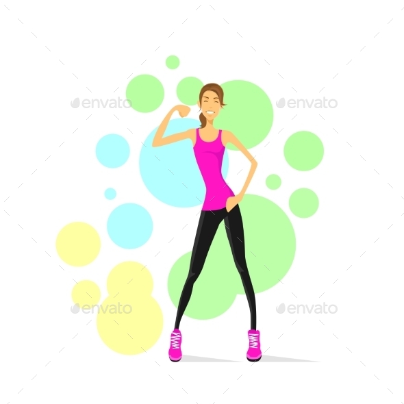 GraphicRiver Sport Woman Show Bicep Muscles Fitness Trainer 11444546 GraphicRiver Sport Woman Show Bicep Muscles Fitness Trainer 11444546