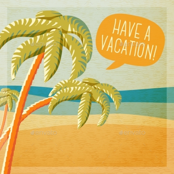 GraphicRiver Cute Summer Poster Beach With Palms And Ocean 11444598 GraphicRiver Cute Summer Poster Beach With Palms And Ocean 11444598
