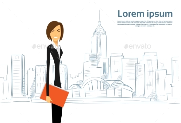 GraphicRiver Businesswoman Cartoon Over Sketch City Skyscraper 11444909 GraphicRiver Businesswoman Cartoon Over Sketch City Skyscraper 11444909