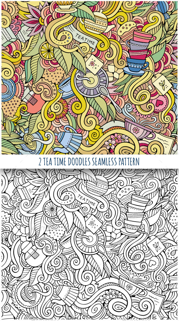 GraphicRiver 2 Tea Time Doodles Seamless Patterns 11445049 GraphicRiver 2 Tea Time Doodles Seamless Patterns 11445049