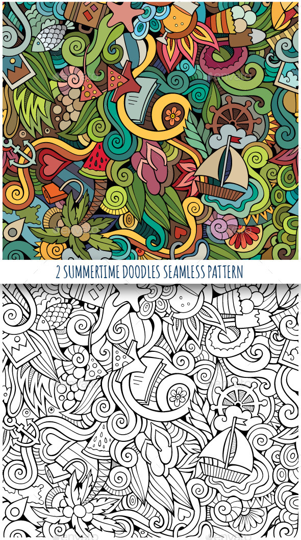 GraphicRiver 2 Summer Holidays Doodles Seamless Patterns 11445062 GraphicRiver 2 Summer Holidays Doodles Seamless Patterns 11445062