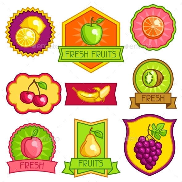 Set of Badges and Labels with Fruit