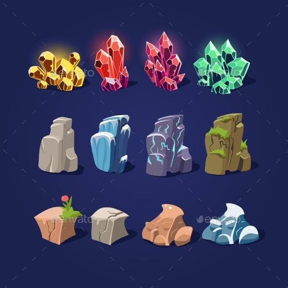 GraphicRiver Set Of Cartoon Vector Stones And Minerals 11445787 GraphicRiver Set Of Cartoon Vector Stones And Minerals 11445787