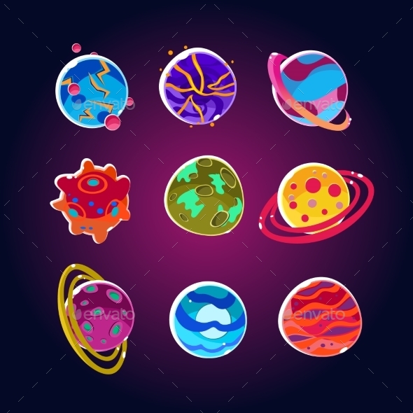 GraphicRiver Comic Planets And Space Asteroids Set 11445795 GraphicRiver Comic Planets And Space Asteroids Set 11445795