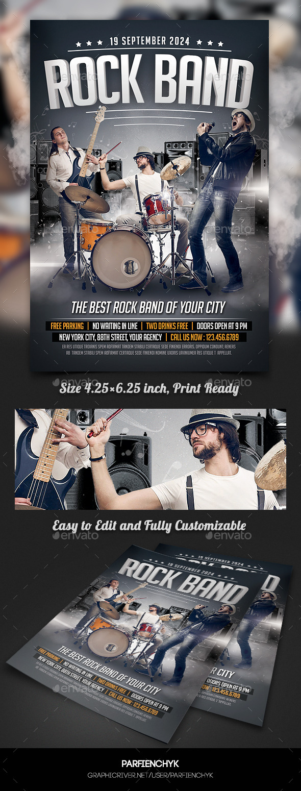 Rock Band Concert Flyer Template (Clubs & Parties)