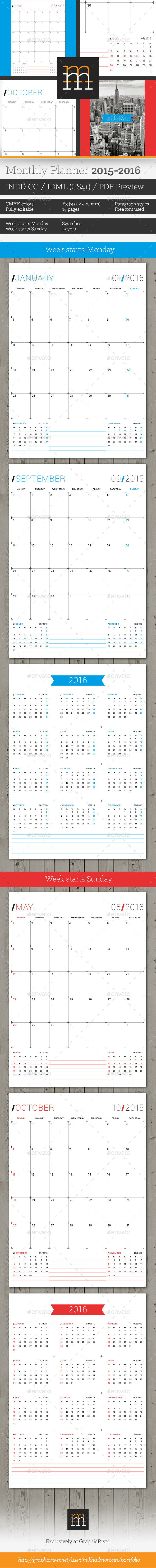 GraphicRiver Monthly Planner 2015-2016 11448421 GraphicRiver Monthly Planner 2015-2016 11448421