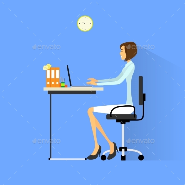 GraphicRiver Business Woman Sitting At Desk In Office Working 11451258 GraphicRiver Business Woman Sitting At Desk In Office Working 11451258