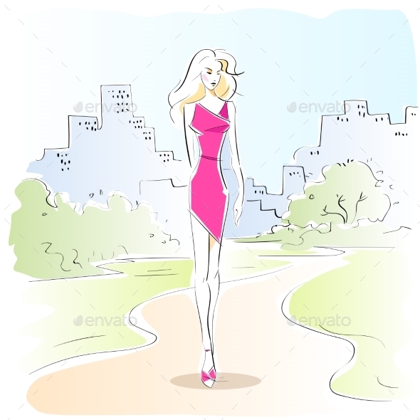 GraphicRiver Fashion Woman Sketch Pink Dress Outdoor Vector 11451938 GraphicRiver Fashion Woman Sketch Pink Dress Outdoor Vector 11451938