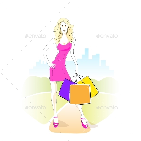 GraphicRiver Shopping Woman With Bags Wear Pink Dress Standing 11451994 GraphicRiver Shopping Woman With Bags Wear Pink Dress Standing 11451994