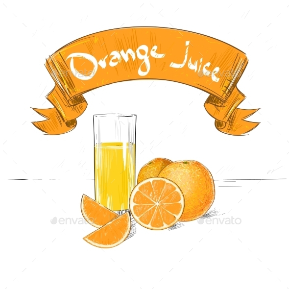 Orange Juice Banner Text Sign With Glass