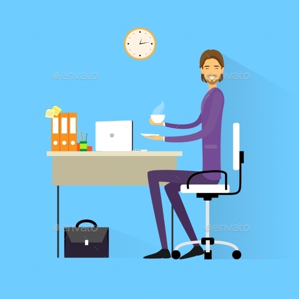 GraphicRiver Business Man Drink Coffee Sitting At Desk 11452257 GraphicRiver Business Man Drink Coffee Sitting At Desk 11452257