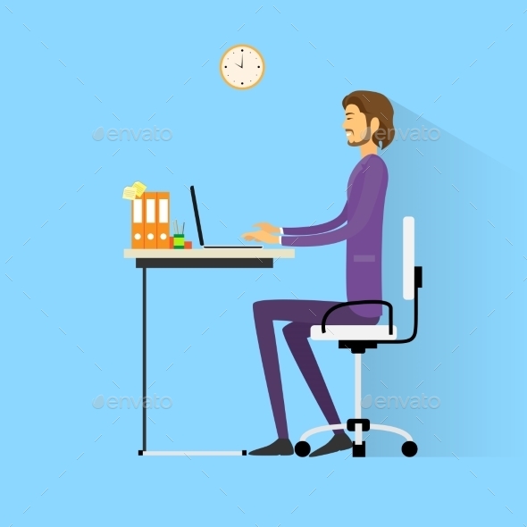 GraphicRiver Business Man Sitting At Desk In Office Working 11452268 GraphicRiver Business Man Sitting At Desk In Office Working 11452268