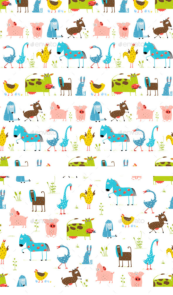 GraphicRiver Fun Cartoon Farm Animals Seamless Pattern 11452642 GraphicRiver Fun Cartoon Farm Animals Seamless Pattern 11452642