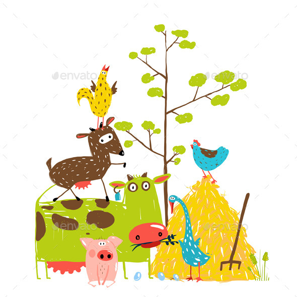 GraphicRiver Cartoon Farm Animals Composition Card 11452651 GraphicRiver Cartoon Farm Animals Composition Card 11452651