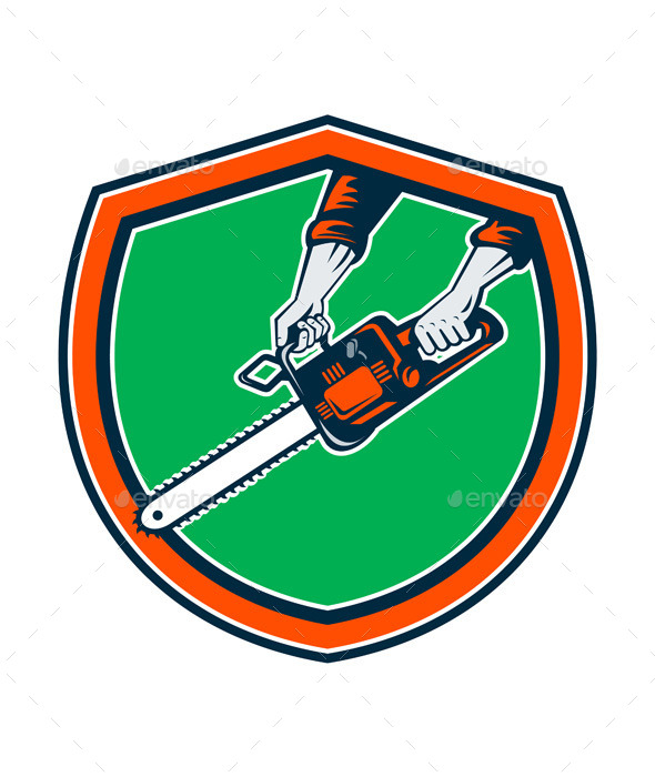 GraphicRiver Hand Holding Chainsaw Shield Retro 11453117 GraphicRiver Hand Holding Chainsaw Shield Retro 11453117
