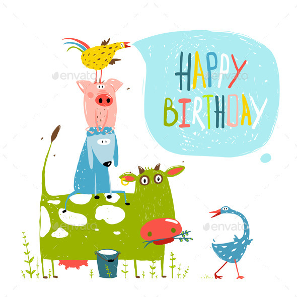 GraphicRiver Birthday Cartoon Farm Animals Greeting Card 11453276 GraphicRiver Birthday Cartoon Farm Animals Greeting Card 11453276