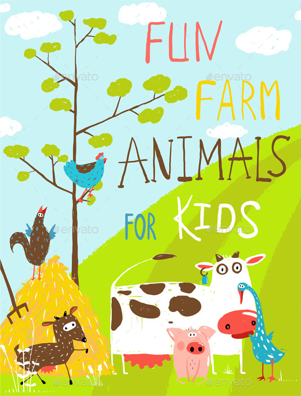 GraphicRiver Funny Cartoon Farm Animals Greeting Card 11453294 GraphicRiver Funny Cartoon Farm Animals Greeting Card 11453294