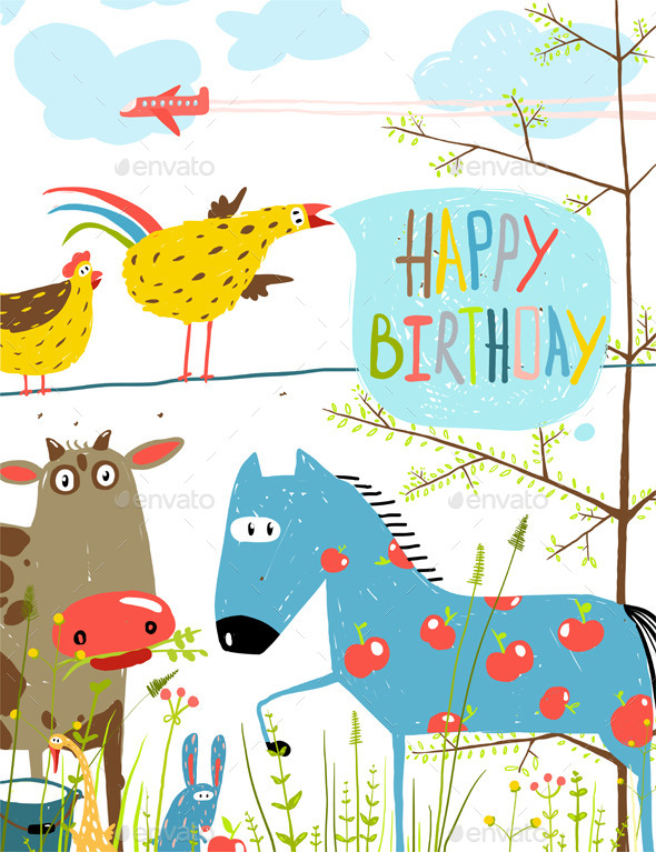 GraphicRiver Colorful Cartoon Farm Animals Birthday Greeting 11453309 GraphicRiver Colorful Cartoon Farm Animals Birthday Greeting 11453309