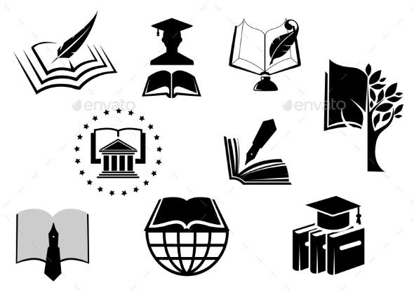 GraphicRiver Black And White Education Or Knowledge Icons 11453355 GraphicRiver Black And White Education Or Knowledge Icons 11453355