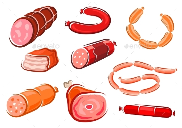 GraphicRiver Cartoon Processed Meats And Sausages 11453377 GraphicRiver Cartoon Processed Meats And Sausages 11453377
