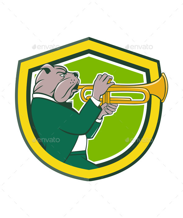 GraphicRiver Bulldog Blowing Trumpet Side Shield Cartoon 11458112 GraphicRiver Bulldog Blowing Trumpet Side Shield Cartoon 11458112