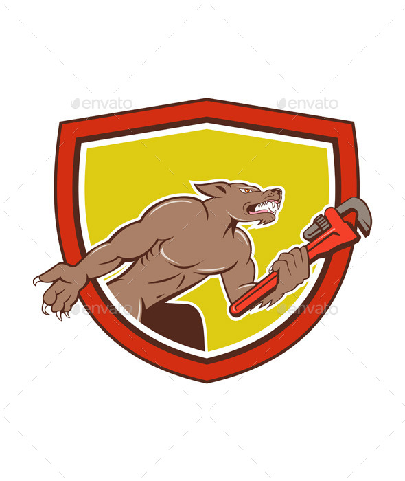 GraphicRiver Wolf Plumber Monkey Wrench Shield Cartoon 11458358 GraphicRiver Wolf Plumber Monkey Wrench Shield Cartoon 11458358