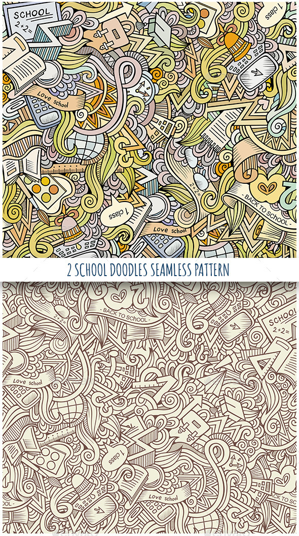 GraphicRiver 2 School Doodles Seamless Patterns 11458973 GraphicRiver 2 School Doodles Seamless Patterns 11458973