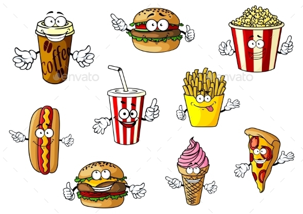 GraphicRiver Cartoon Fast Food and Takeaways Characters 11459060 GraphicRiver Cartoon Fast Food and Takeaways Characters 11459060