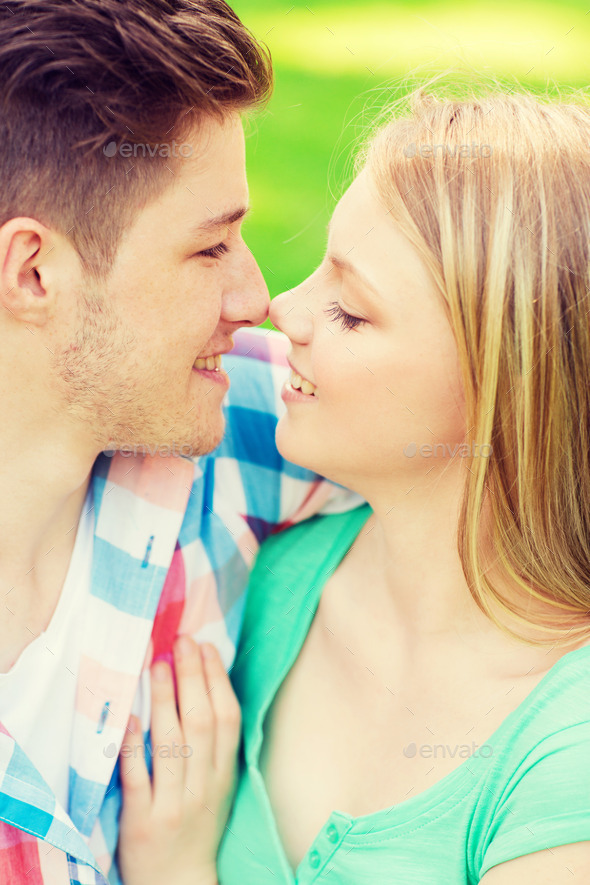 smiling couple touching noses in park (Misc) Photo Download