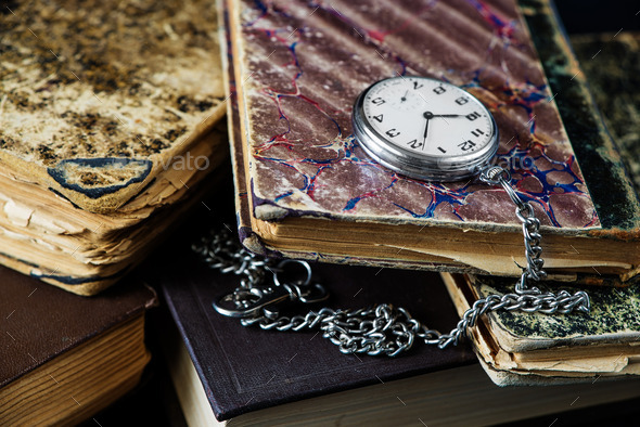 Old books and pocket watch (Misc) Photo Download