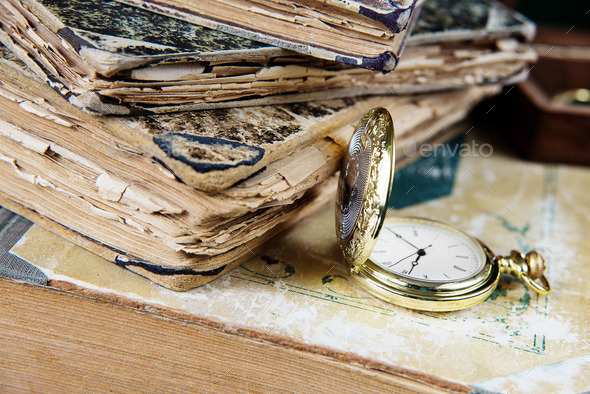 Old books and pocket watch (Misc) Photo Download