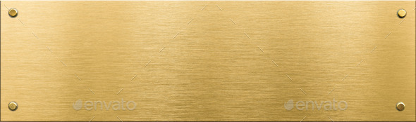 gold metal plaque or nameboard with rivets