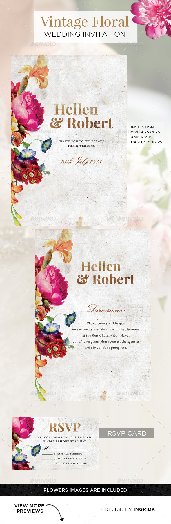 GraphicRiver Vintage Floral Wedding Invitation with RSVP Card 11469033 GraphicRiver Vintage Floral Wedding Invitation with RSVP Card 11469033