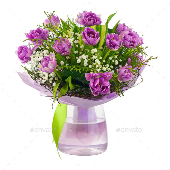 Bouquet of lilac tulips and other flowers. (Misc) Photo Download